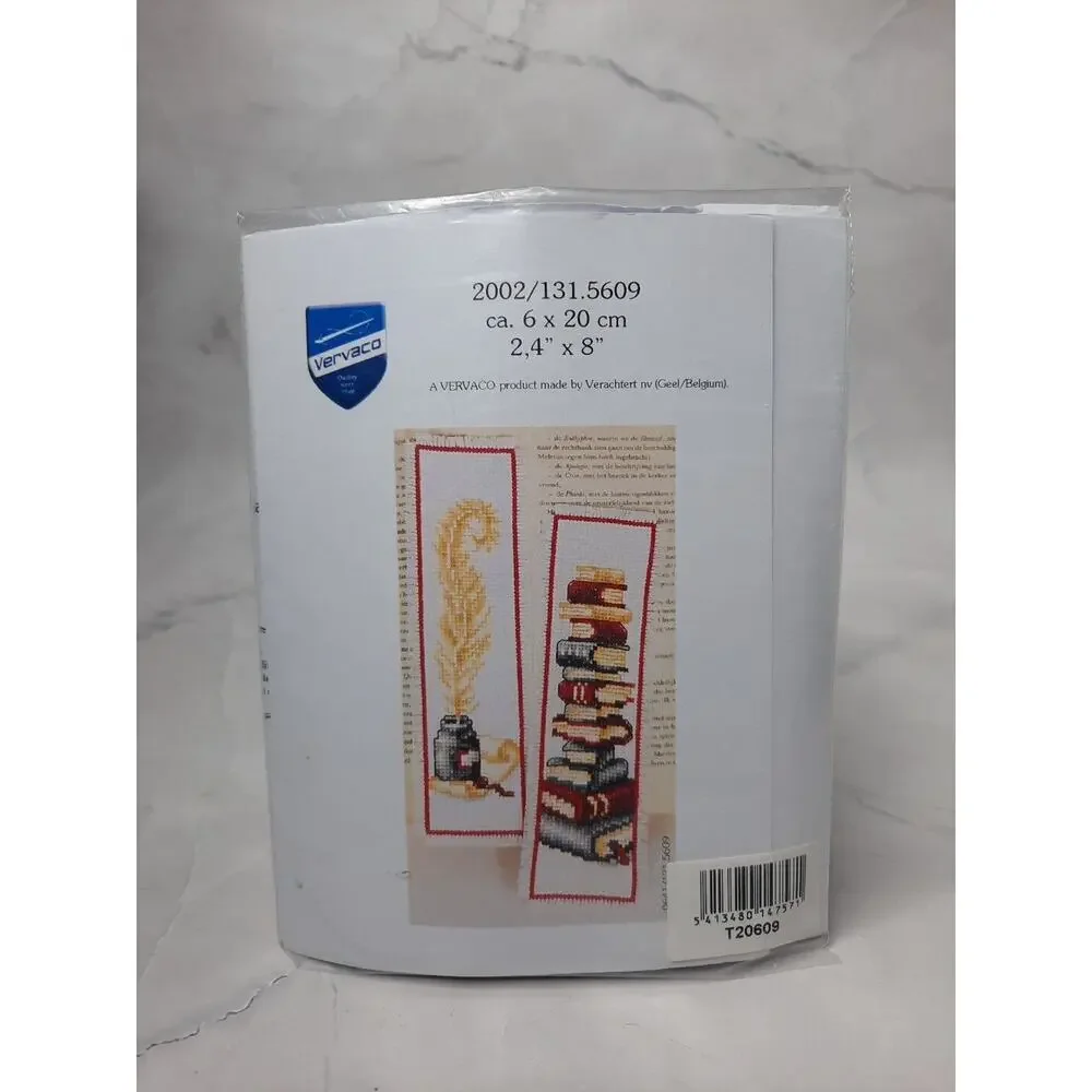 Vervaco Counted Cross Stitch Bookmark Kit Ink & Quill Stack of Books